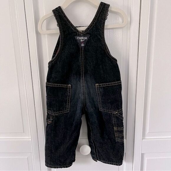 OshKosh B’Gosh Baby Favorite Dark Denim Red Fleece Lined Overalls Size 9 Months - Picture 2 of 6
